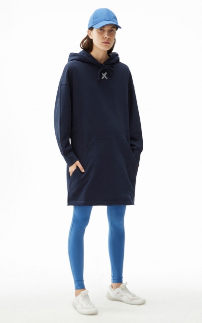 Kenzo Women Kenzo Sport 'little X' Oversized Hooded Sweatshirt Dress Midnight Blue